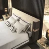 Longhi Bespoke Padded Cream Velvet King Bed