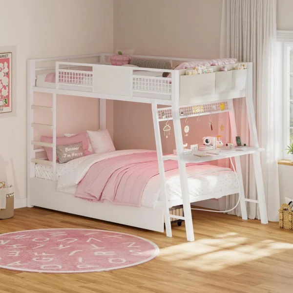 Lumina Smart White Bunk Bed with Desk
