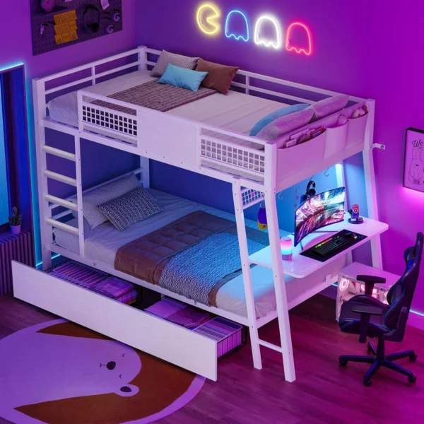 Lumina Smart White Bunk Bed with Desk
