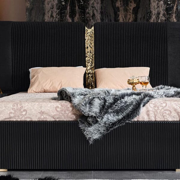 Lyon Majestic Fluted Velvet Black King Bed