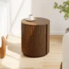Lyra Fluted Walnut Wood Drum Side Table