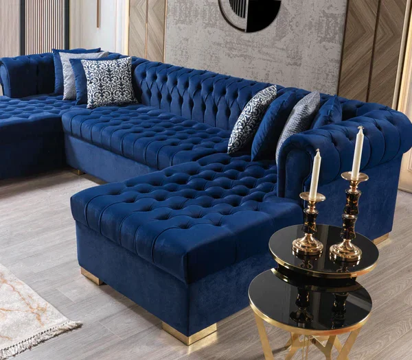 Majesty Royal Tufted Velvet Blue Sectional