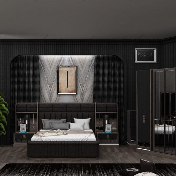 Malta Elegant Wingback Velvet Black King Bed