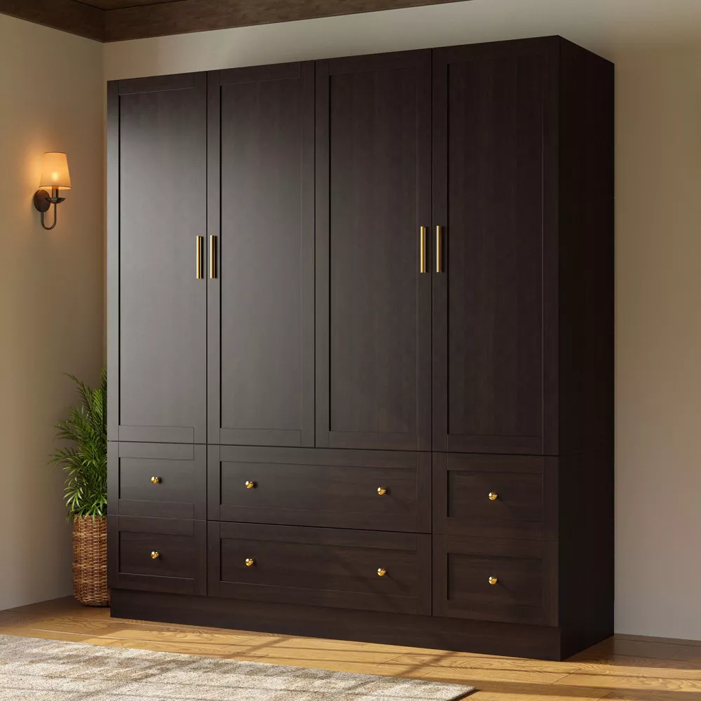 Midnight Oak 4-Door Modern Wardrobe Armoire