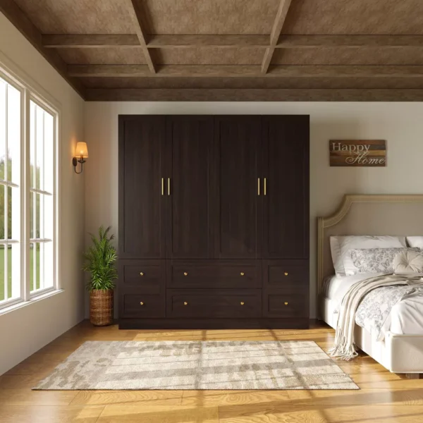 Midnight Oak 4-Door Modern Wardrobe Armoire