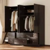 Midnight Oak 4-Door Modern Wardrobe Armoire
