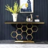 Modern Geometric Gold Honeycomb Console Table