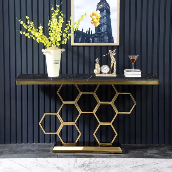 Modern Geometric Gold Honeycomb Console Table