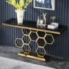 Modern Geometric Gold Honeycomb Console Table