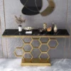 Modern Geometric Gold Honeycomb Console Table