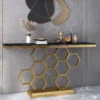 Modern Geometric Gold Honeycomb Console Table