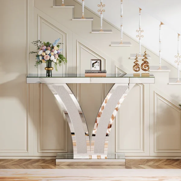 Modern Silver Mirrored Entryway Console Table