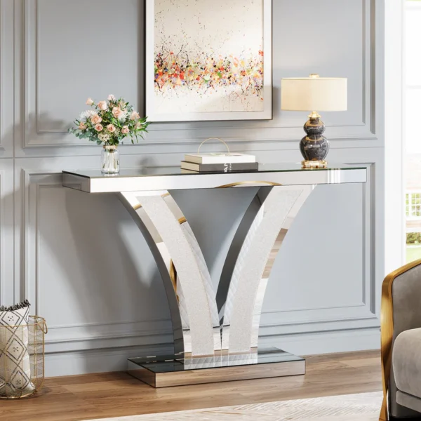 Modern Silver Mirrored Entryway Console Table