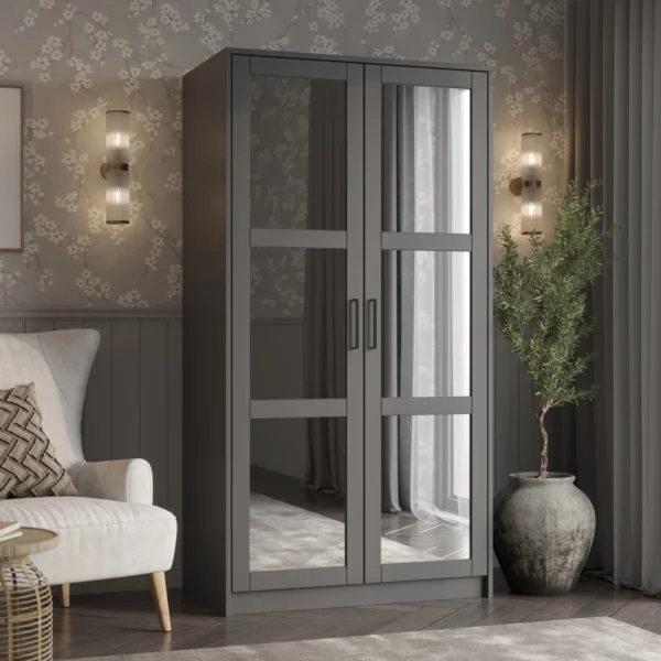 Mysia Elite Mirrored 2-Door Solid Wood Wardrobe
