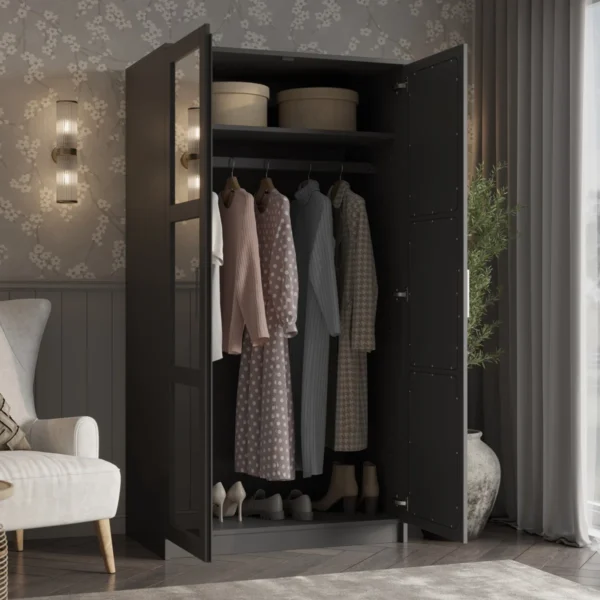 Mysia Elite Mirrored 2-Door Solid Wood Wardrobe