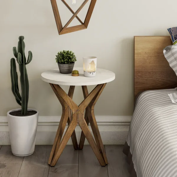 COZAYH Farmhouse Pedestal Modern End Table Round