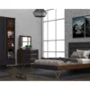Modern Kids Bedroom Set, Mid-Century Twin XL Bed, Gold Leg Bedroom Furniture, Teen Bedroom Set with Wardrobe, Platform Bed with Dresser, Dark Wood Kids Furniture.