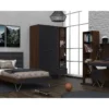 Modern Kids Bedroom Set, Mid-Century Twin XL Bed, Gold Leg Bedroom Furniture, Teen Bedroom Set with Wardrobe, Platform Bed with Dresser, Dark Wood Kids Furniture.