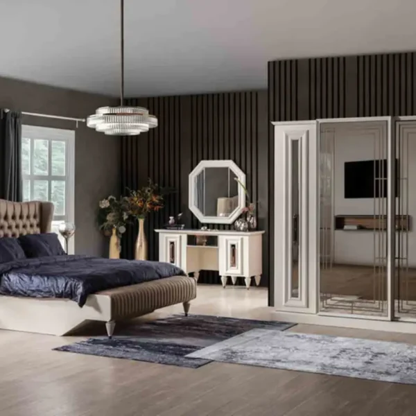 Nirvana Elegant Wingback Tufted Beige King Bed 1