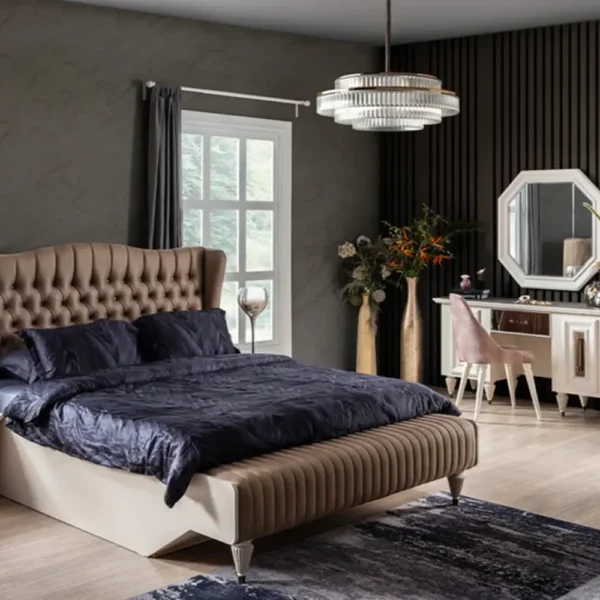 Nirvana Elegant Wingback Tufted Beige King Bed