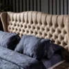 Nirvana Elegant Wingback Tufted Beige King Bed
