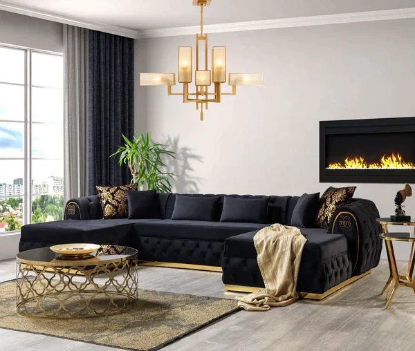 Vogue Serene Tufted Velvet Black Sectional