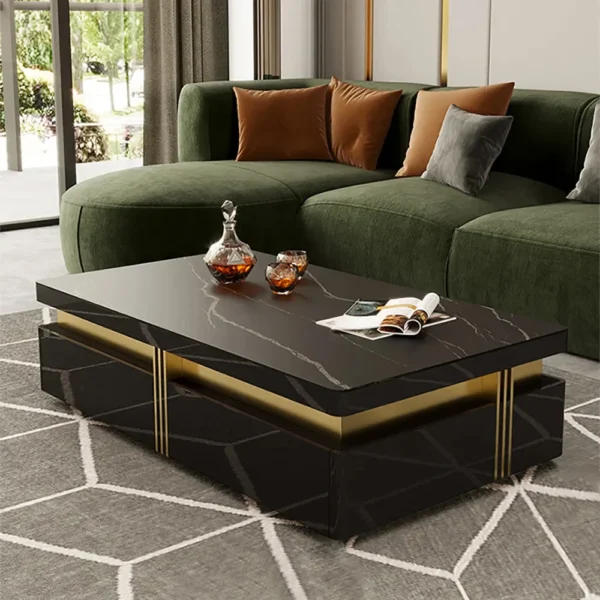 Onyx-Gold Lux Modern Rectangular Marble Coffee Table