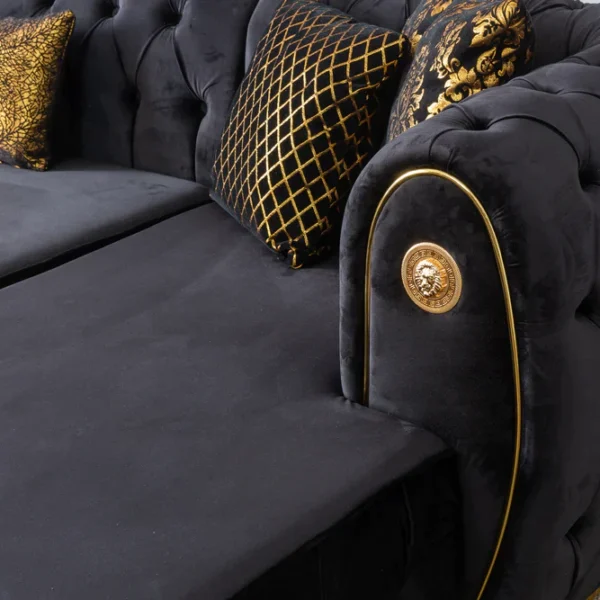Ravenna Opulent Black Velvet Gold Base Sectional