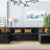 Ravenna Opulent Black Velvet Gold Base Sectional