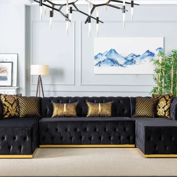 Ravenna Opulent Black Velvet Gold Base Sectional
