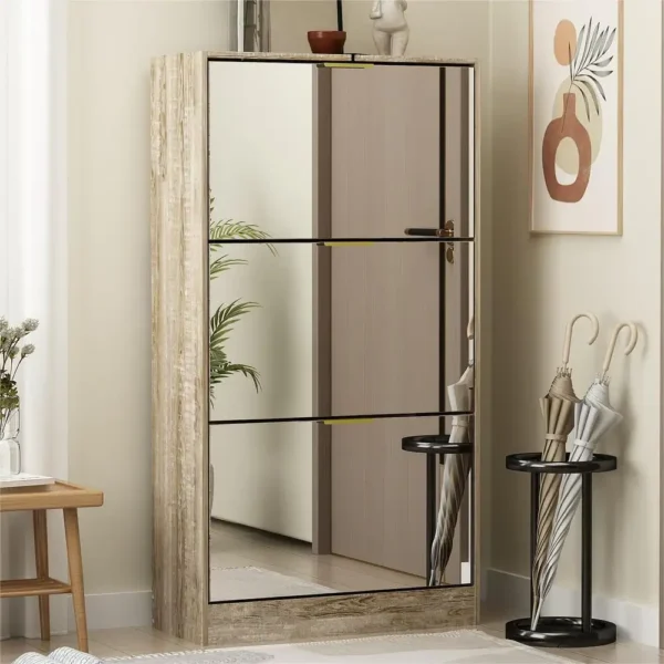 Reflective Elegance Mirrored Shoe Storage Cabinet