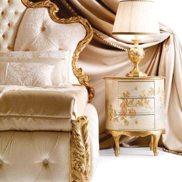 Regal Canopy Opulent Gold Tufted King Bedroom Set