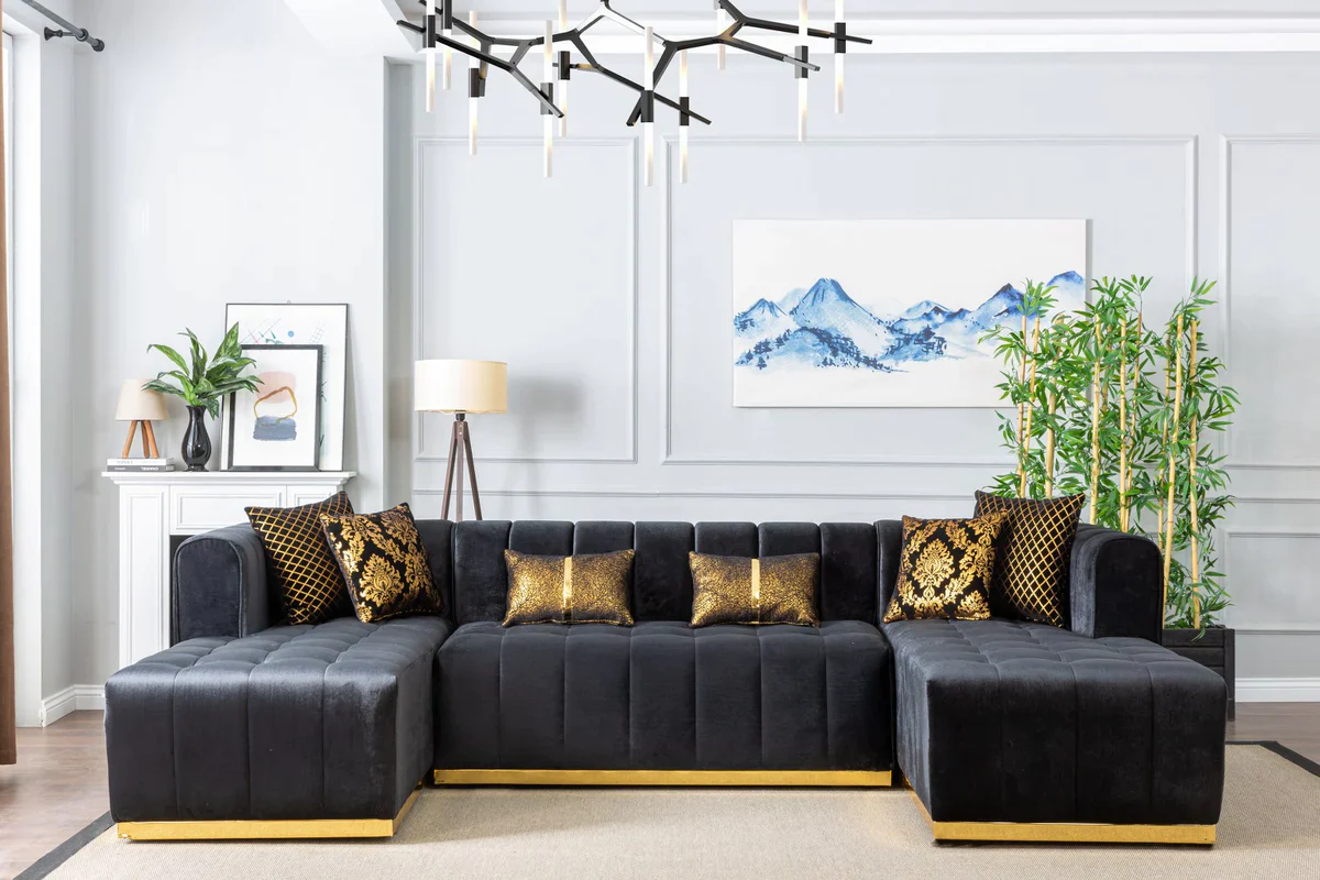 Ritz Glam Channel Tufted Velvet U-Shaped Sectional
