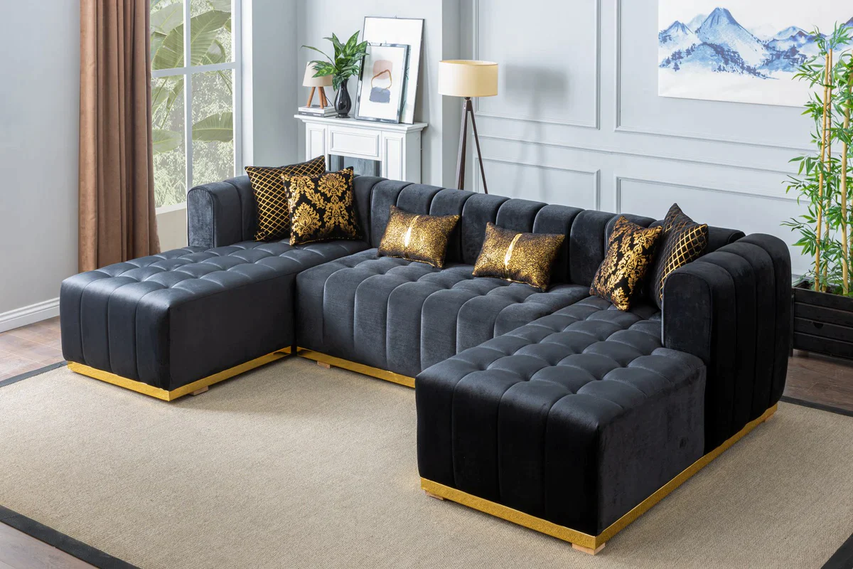 Ritz Glam Channel Tufted Velvet U-Shaped Sectional