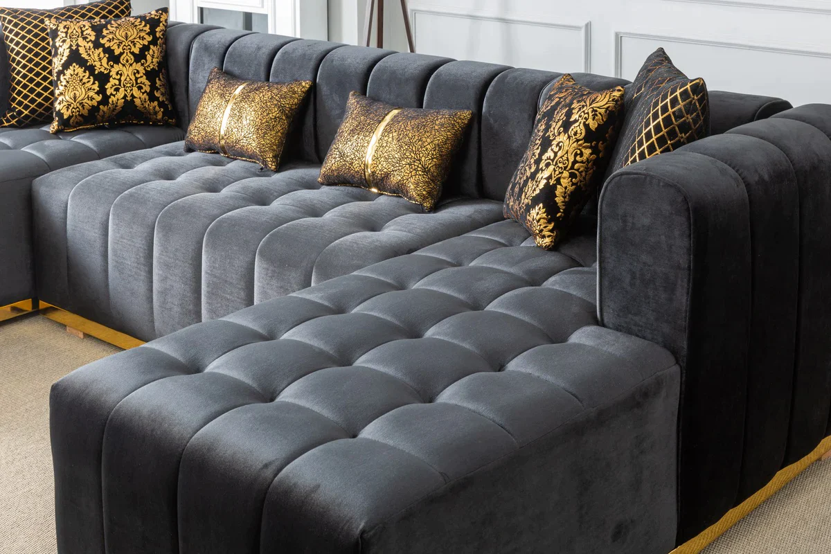 Ritz Glam Channel Tufted Velvet U-Shaped Sectional