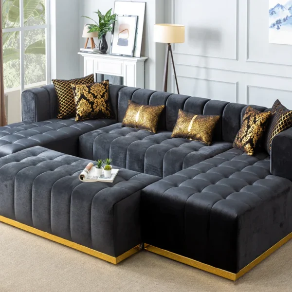 Ritz Glam Channel Tufted Velvet U-Shaped Sectional