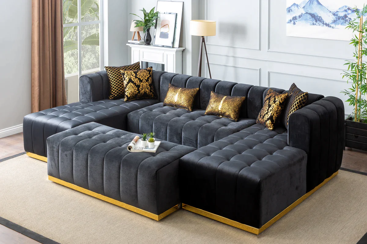Ritz Glam Channel Tufted Velvet U-Shaped Sectional