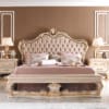 Royal Ivory Golden Tufted King Bed