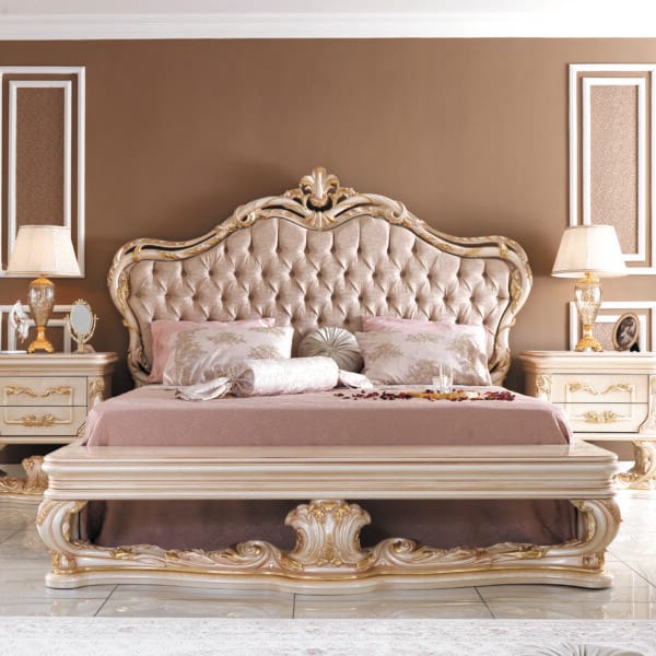 Royal Ivory Golden Tufted King Bed
