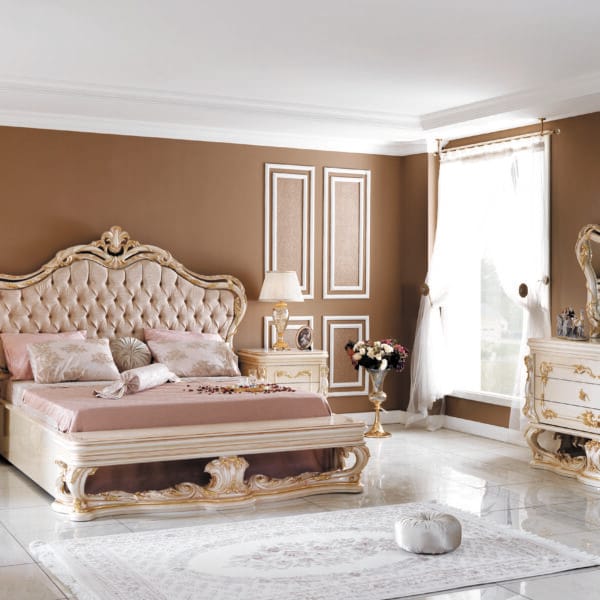 Royal Ivory Golden Tufted King Bed