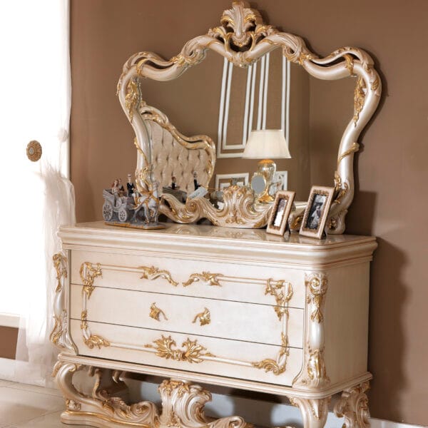 Royal Ivory Golden Tufted King Bed