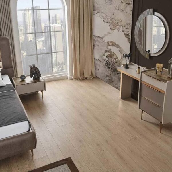 Russo Contemporary Padded Wood Grain King Bed