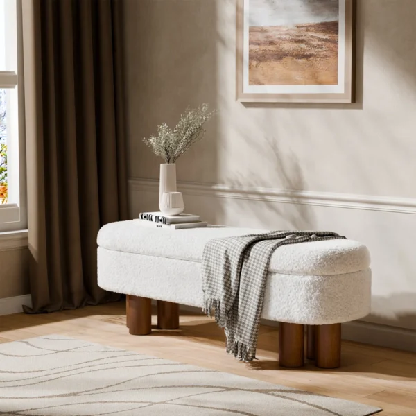 Serene Cloud Bouclé Luxury Ottoman Bench