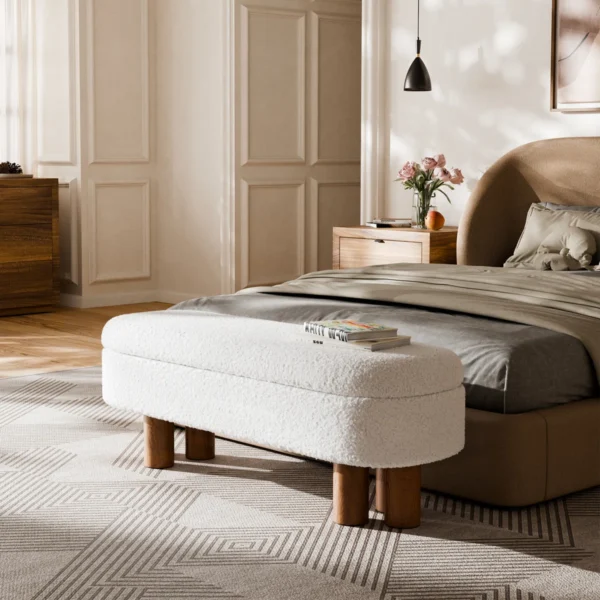 Serene Cloud Bouclé Luxury Ottoman Bench