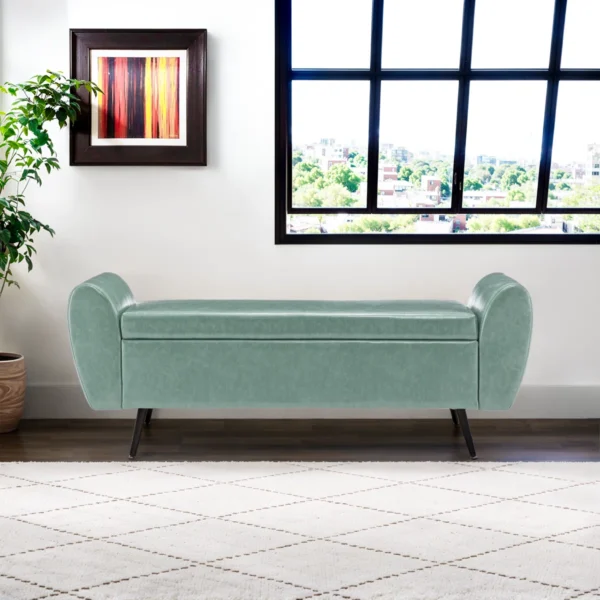 Shaneta Sage Green Vegan Leather Storage Ottoman Bench