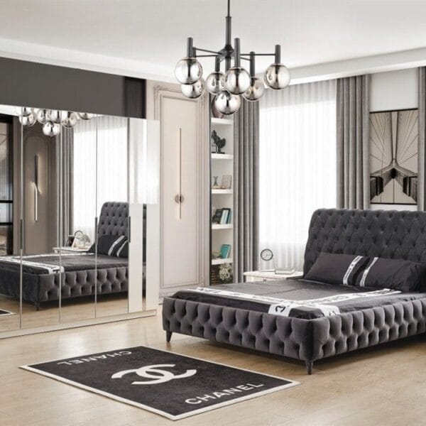 Star Glam Tufted Velvet Grey King Bed