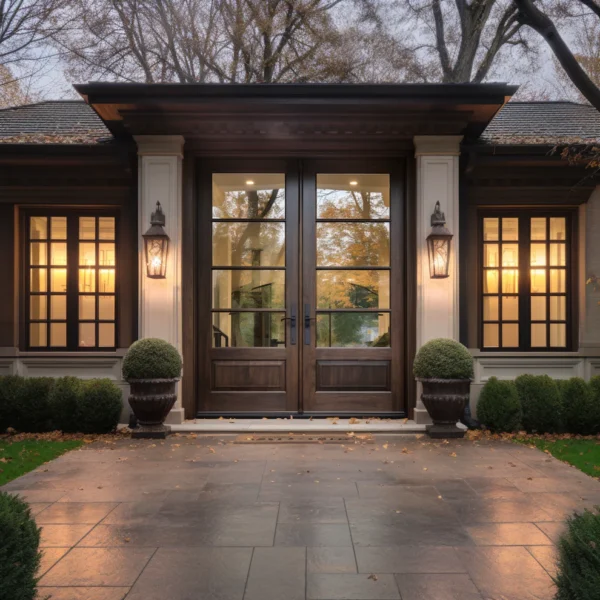 Wood Double Doors with Sidelights, Mahogany Entryway, Luxury Front Door with Glass, Modern Farmhouse Exterior Door, Custom Wood Double Doors, Grand Entry Doors.