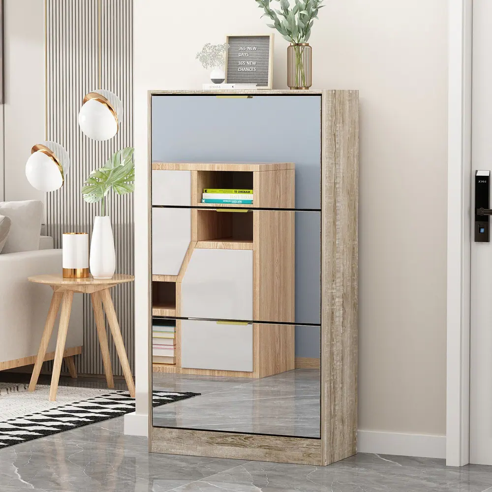 Reflective Elegance Mirrored Shoe Storage Cabinet