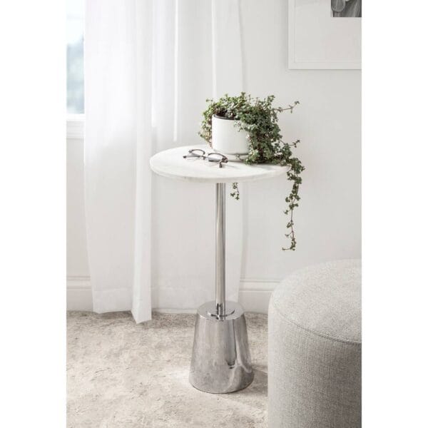 Tira Carrara White Marble Round End Table