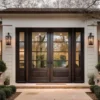 Wood Double Doors with Sidelights, Mahogany Entryway, Luxury Front Door with Glass, Modern Farmhouse Exterior Door, Custom Wood Double Doors, Grand Entry Doors.